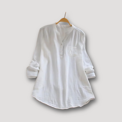 Zomer Linnen Lange Mouw V-hals Lange Blouse