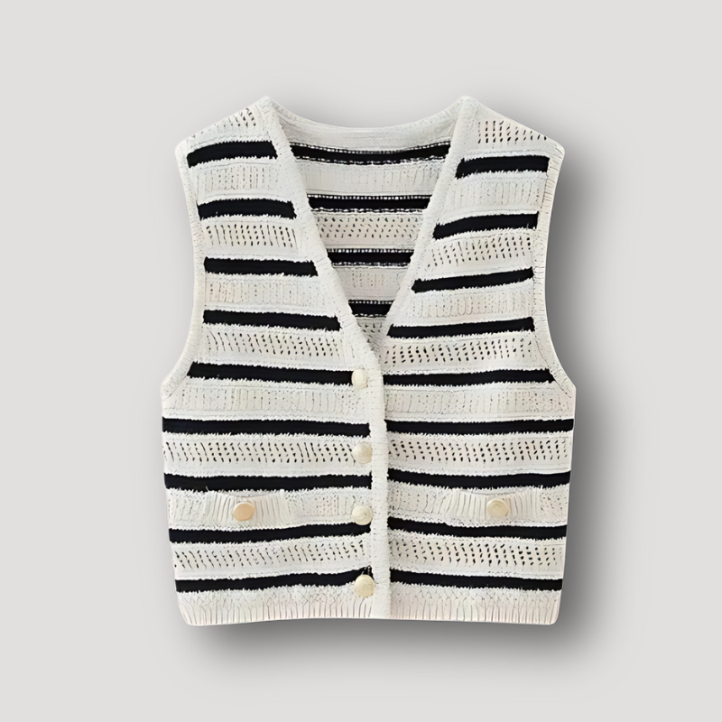 Gebreid Button Down Mouwloos Vest Streep Design