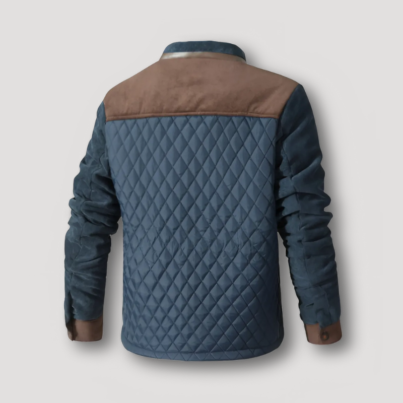 Diamond Patroon Donkerblauw Corduroy Accent Quilted Jas