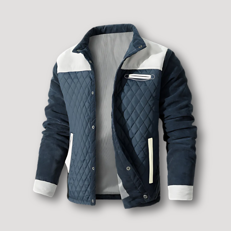 Diamond Patroon Donkerblauw Corduroy Accent Quilted Jas