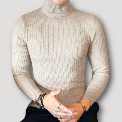 Ribtricot Turtleneck Cable Twist Sweater Heren