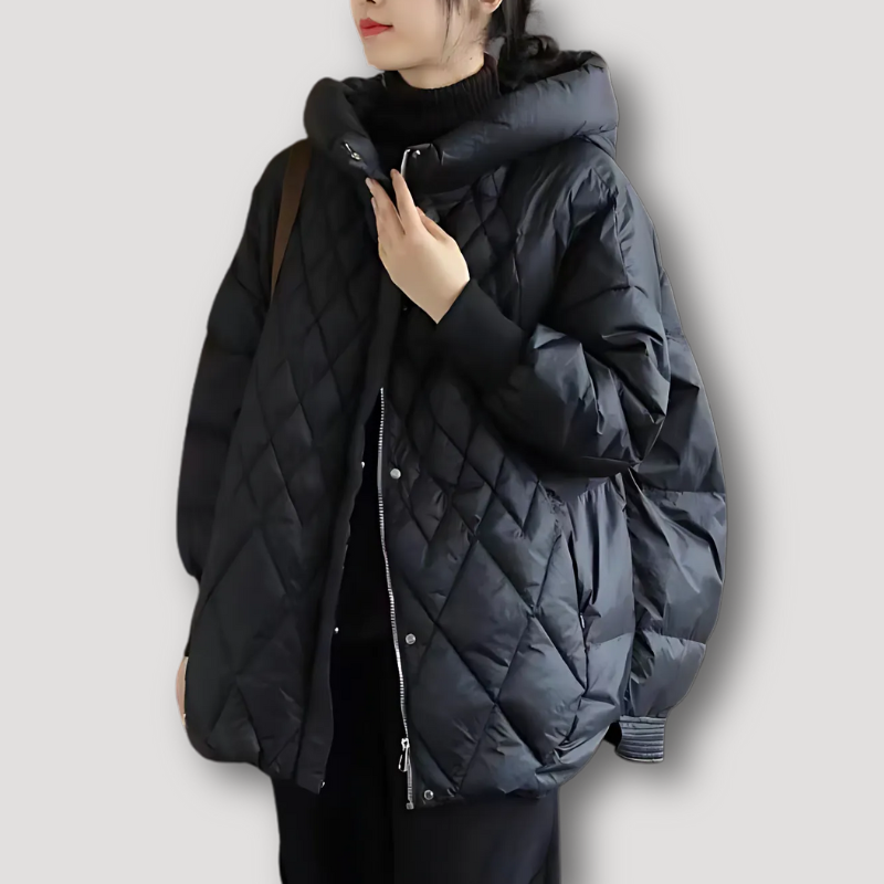 Oversized Quilted Diamond Patrron Padded Isolatie Full Zip Jas