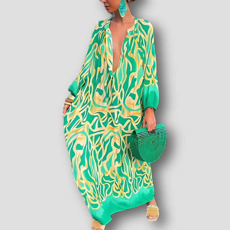 Boho Stijl Abstract Gedrukt Maxi Kaftan Dress Dames