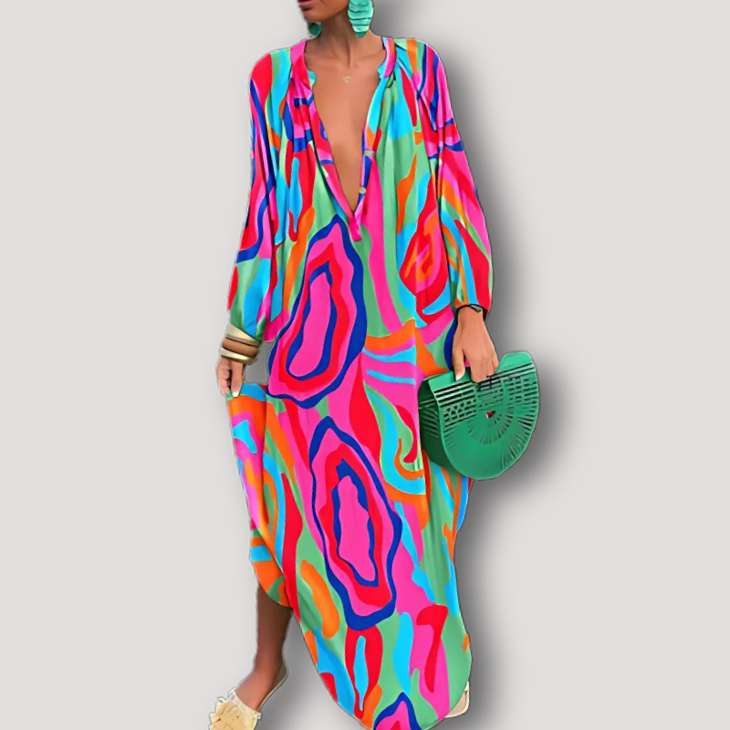 Boho Stijl Abstract Gedrukt Maxi Kaftan Dress Dames