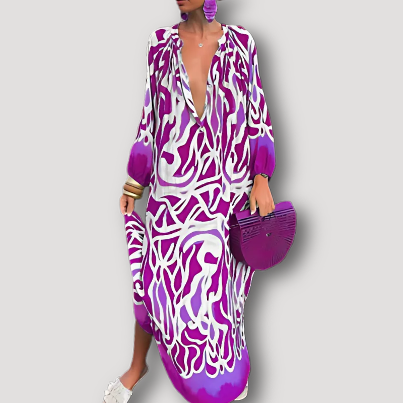 Boho Stijl Abstract Gedrukt Maxi Kaftan Dress Dames