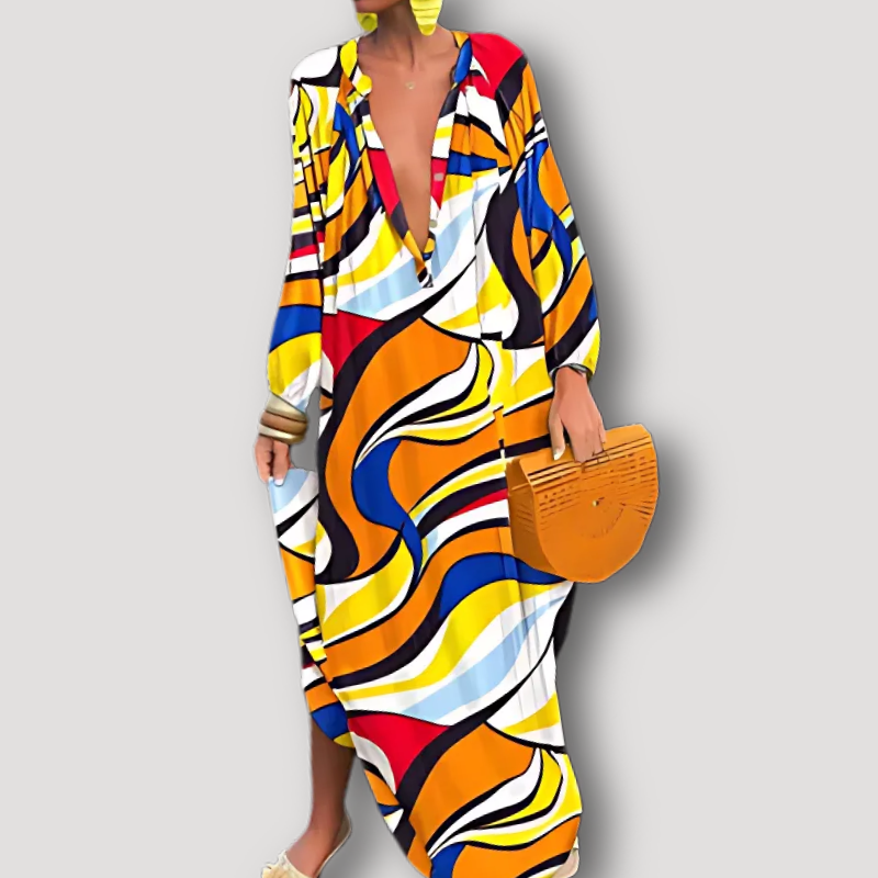 Boho Stijl Abstract Gedrukt Maxi Kaftan Dress Dames