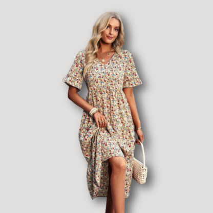 Boho Style Kleding Geruffelde Mouwen Bloemen Midi Dress