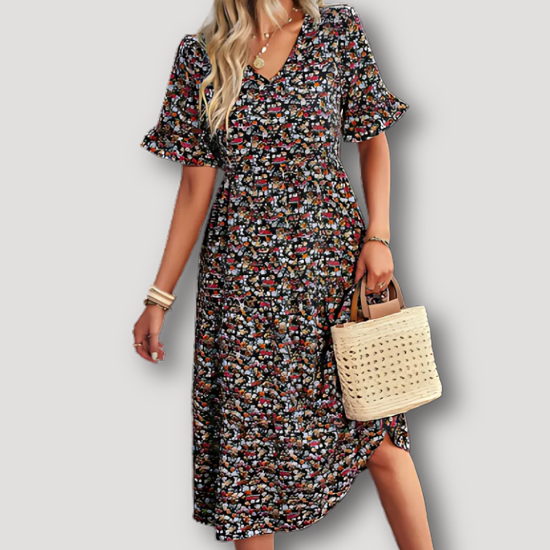 Boho Style Kleding Geruffelde Mouwen Bloemen Midi Dress