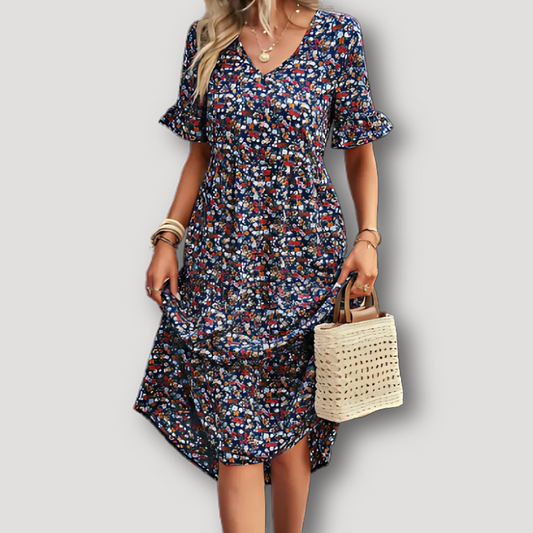 Boho Style Kleding Geruffelde Mouwen Bloemen Midi Dress