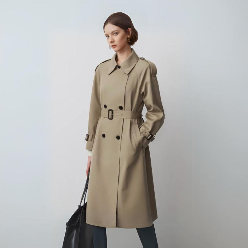 Beige Geriemde Taille Trench Coat Dames