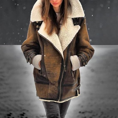 Shearling Gevoerd Zwart Gesp Accent Lang Aviator Jas