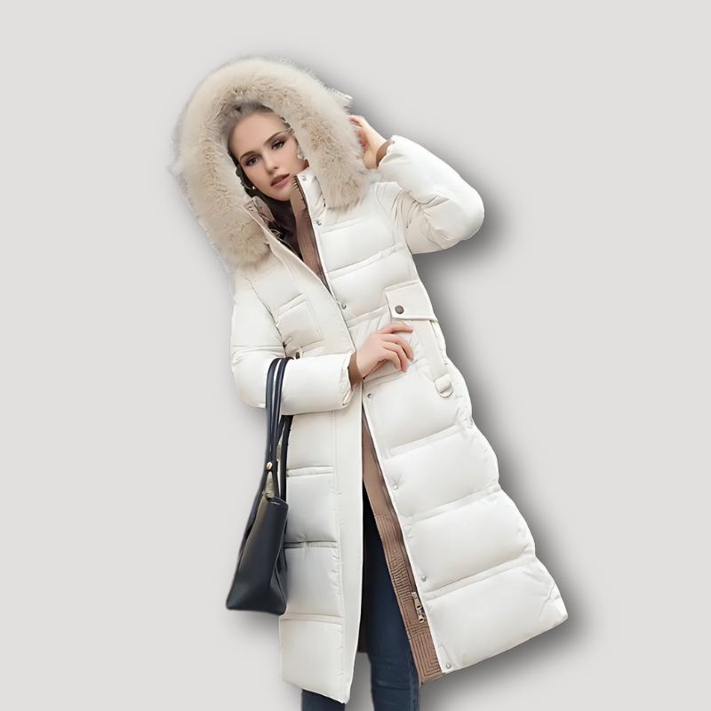 Puffer Bont Getrimd Capuchon Long Winter Coat Dames