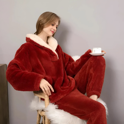 Sherpa Kraag Fleece Pajama Set Dames