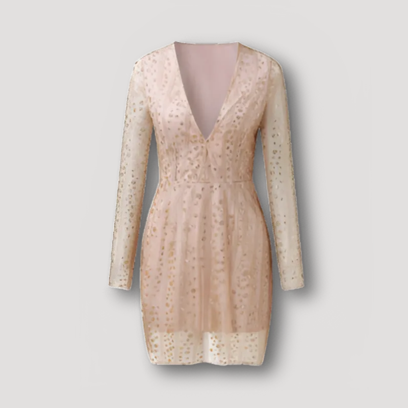 Lange Mouw Uitgesneden Hals Mini Sequin Dress Dames