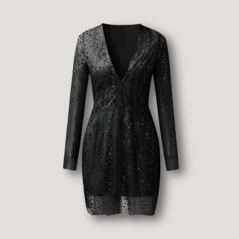 Lange Mouw Uitgesneden Hals Mini Sequin Dress Dames