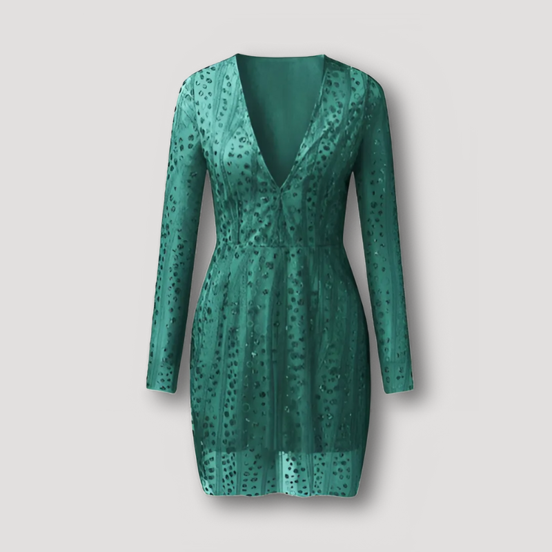 Lange Mouw Uitgesneden Hals Mini Sequin Dress Dames