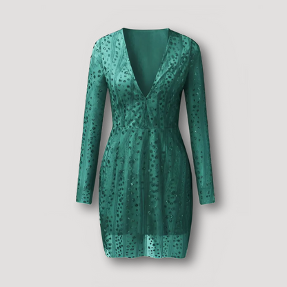 Lange Mouw Uitgesneden Hals Mini Sequin Dress Dames