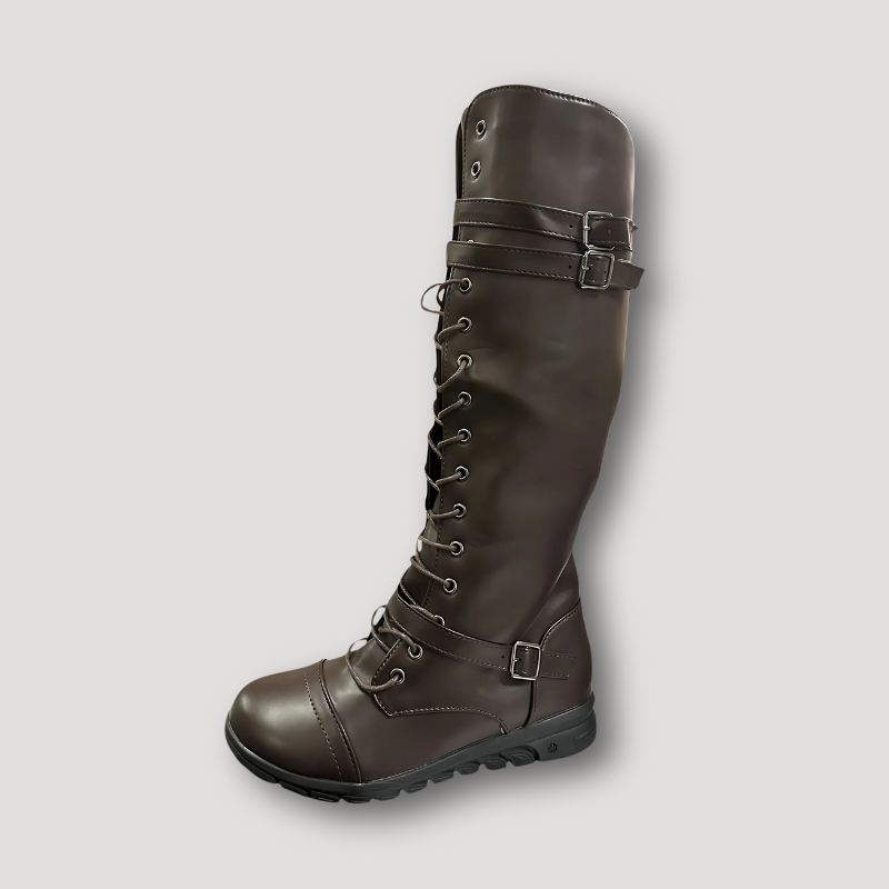 Kniehoge Lace Up Gespdetail Combat Combat Boots Dames