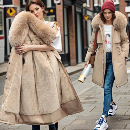 Parka Trekkoord Taille Fur Collar Coat Voor Dames