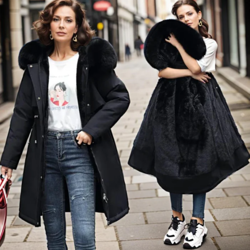 Parka Trekkoord Taille Fur Collar Coat Voor Dames