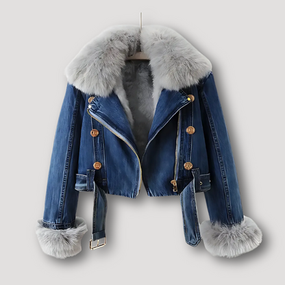 Kunstbont Collar en Cuffs Denim Jas Dames