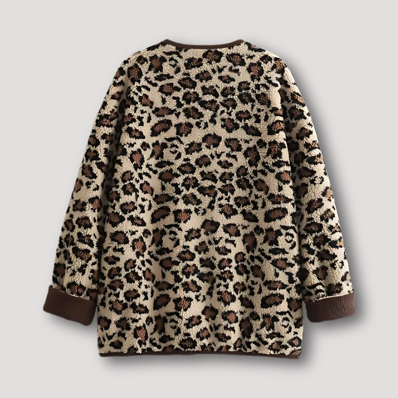 Luipaard Print Knoopsluiting Fleece Lente Jas Dames