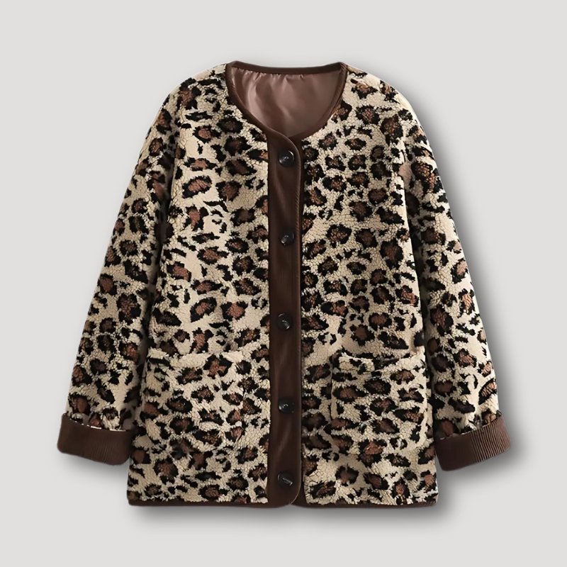 Luipaard Print Knoopsluiting Fleece Lente Jas Dames