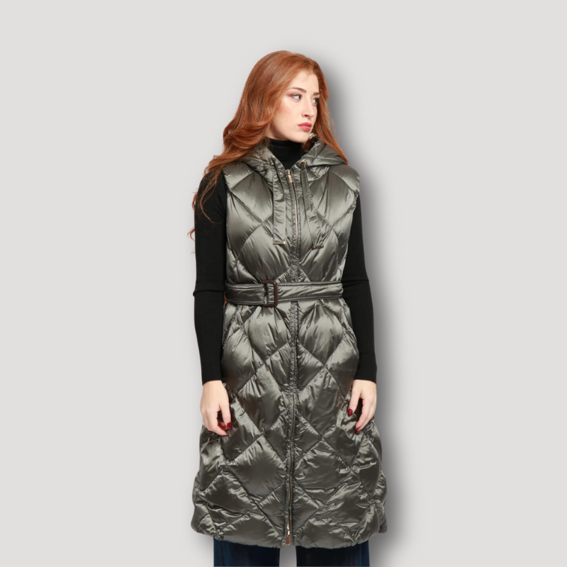 Riemtaille Quilted Diamond Patroon Puffer Coat