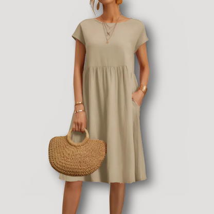 A Line Casual Korte Mouw Midi Dress Dames