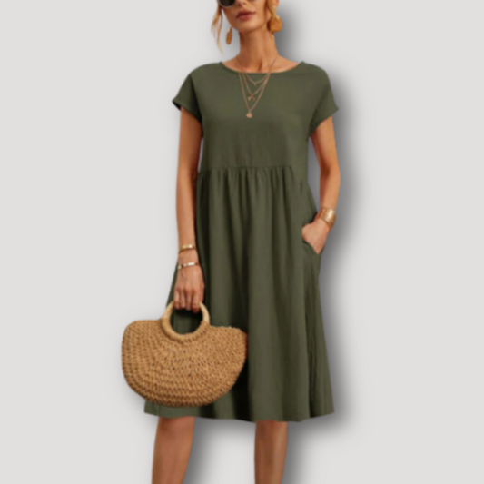 A Line Casual Korte Mouw Midi Dress Dames