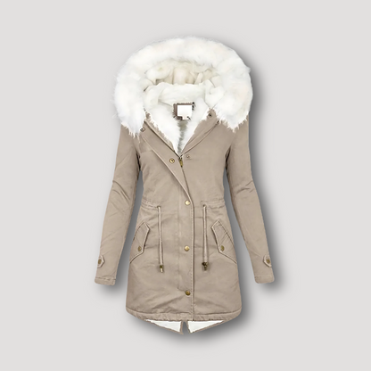 Wit Fur Gevoerde Capuchon Winter Coat Dames