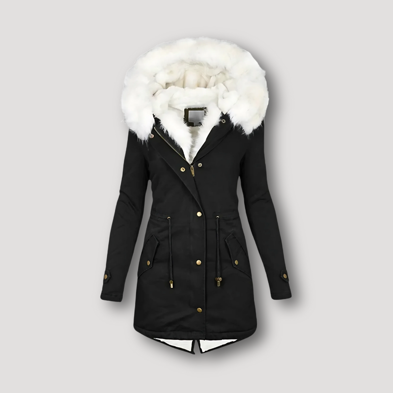 Wit Fur Gevoerde Capuchon Winter Coat Dames