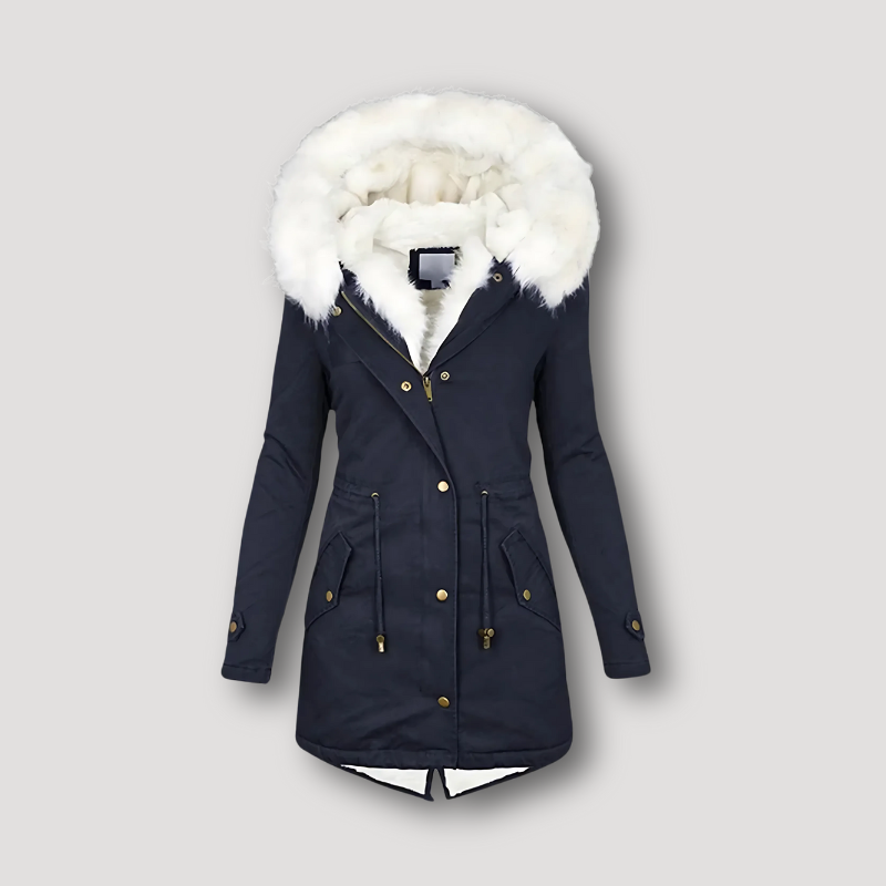 Wit Fur Gevoerde Capuchon Winter Coat Dames