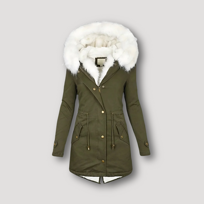 Wit Fur Gevoerde Capuchon Winter Coat Dames