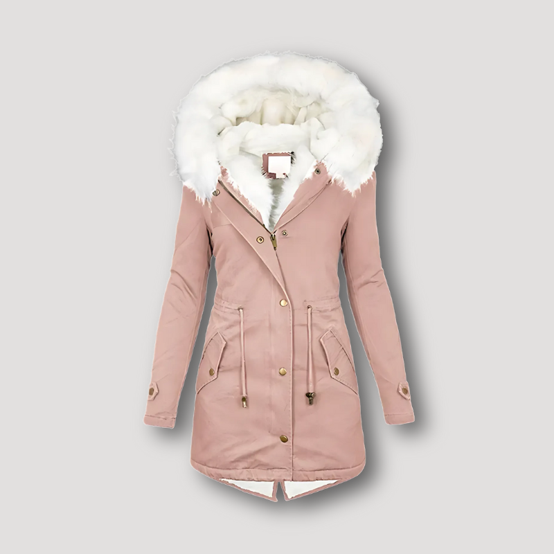 Wit Fur Gevoerde Capuchon Winter Coat Dames