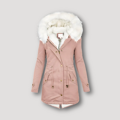 Wit Fur Gevoerde Capuchon Winter Coat Dames