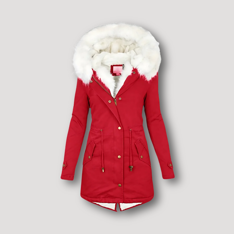 Wit Fur Gevoerde Capuchon Winter Coat Dames