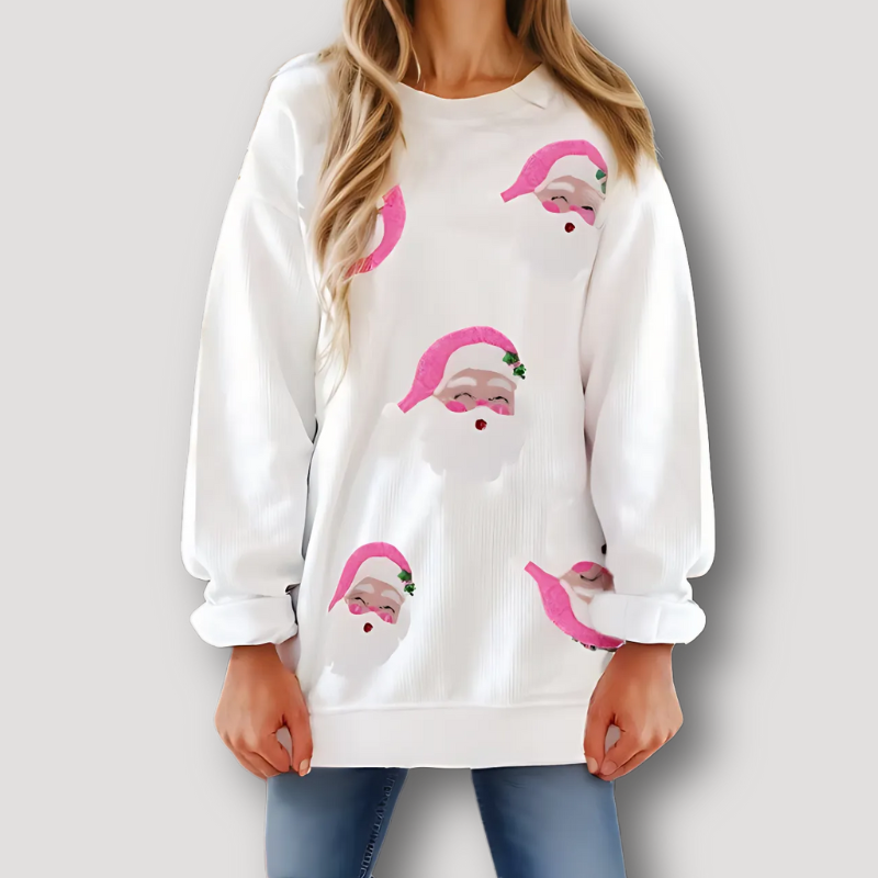 Geribd Breisel Wit Santa Claus Grafisch Sweater