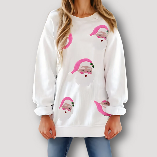 Geribd Breisel Wit Santa Claus Grafisch Sweater