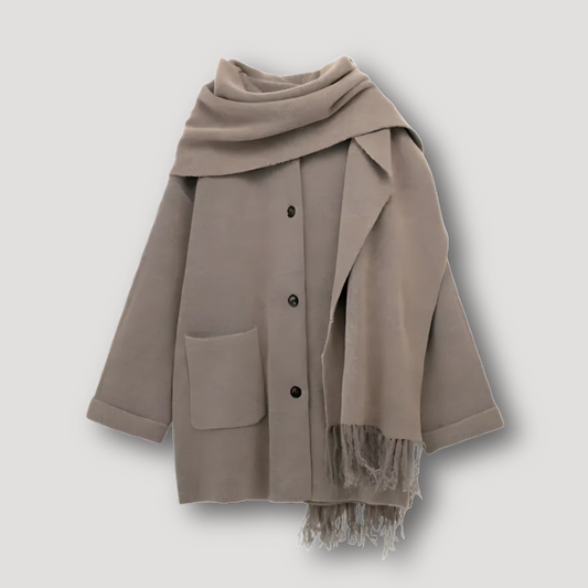 Franje Sjaal Beige Oversized Wol Winter Coat Dames