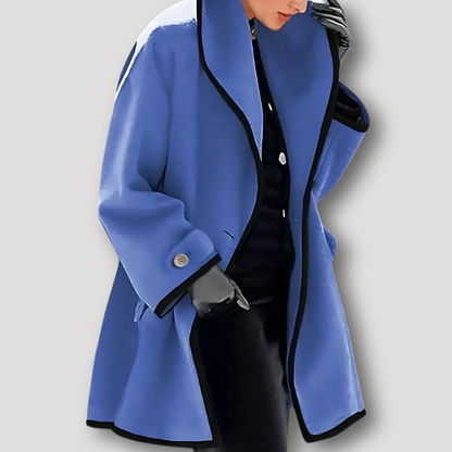 Elegante Wol Zwarte Rand Coat Dames