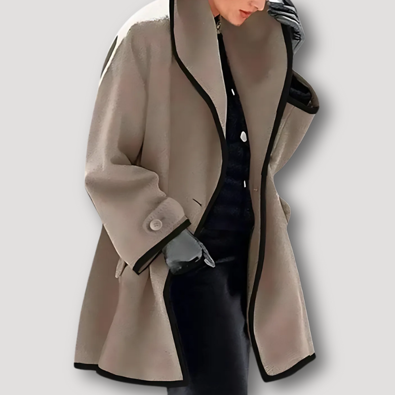 Elegante Wol Zwarte Rand Coat Dames