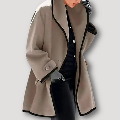 Elegante Wol Zwarte Rand Coat Dames