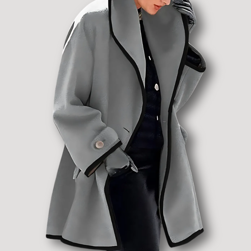 Elegante Wol Zwarte Rand Coat Dames