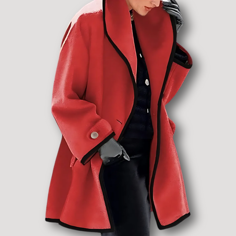 Elegante Wol Zwarte Rand Coat Dames