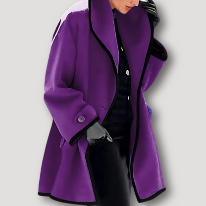 Elegante Wol Zwarte Rand Coat Dames