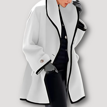 Elegante Wol Zwarte Rand Coat Dames