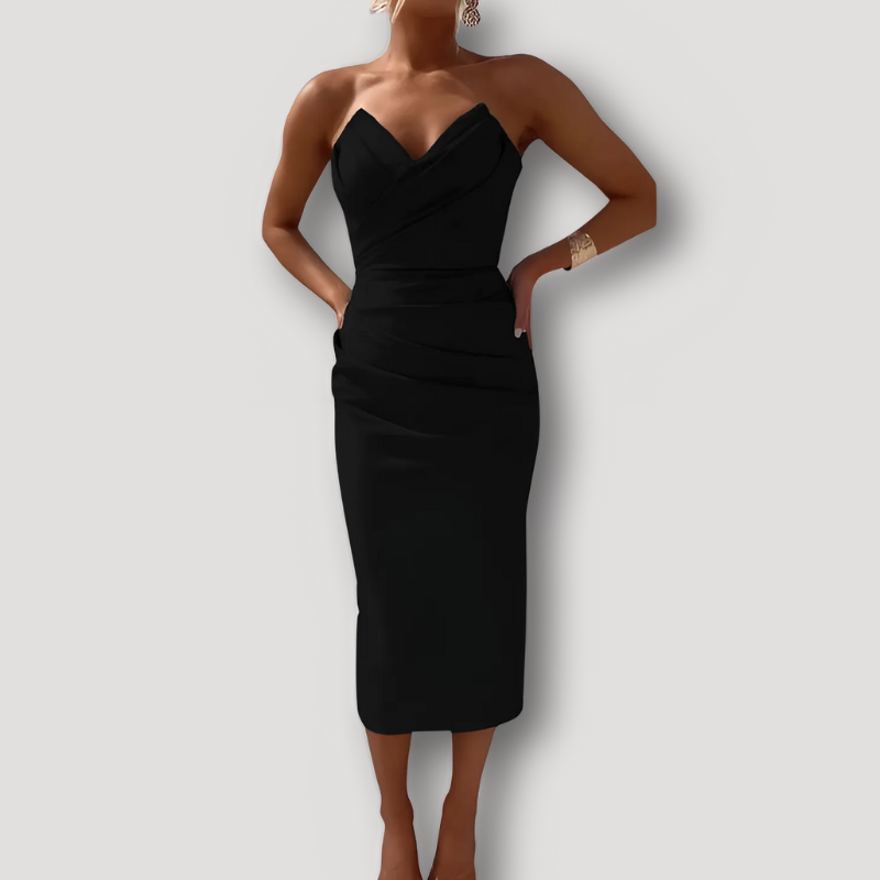 Gerimpelde Elegante Strapless Bodycon Satijn Midi Jurk