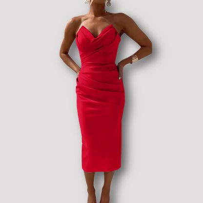 Gerimpelde Elegante Strapless Bodycon Satijn Midi Jurk