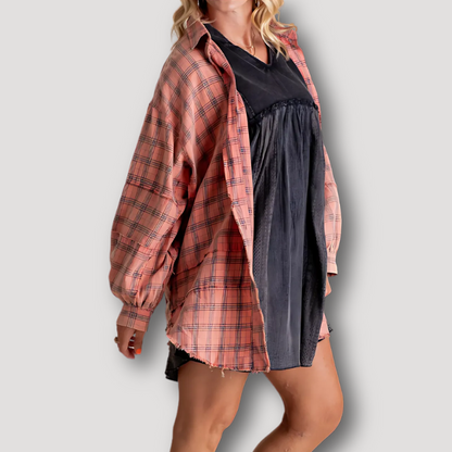 Geruite Flanellen Oversized Overhemd Jas Dames